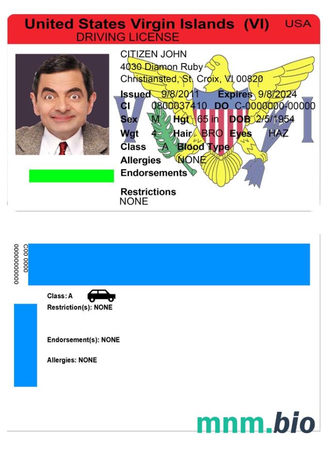 Szablon prawa jazdy Wysp Dziewiczych USA